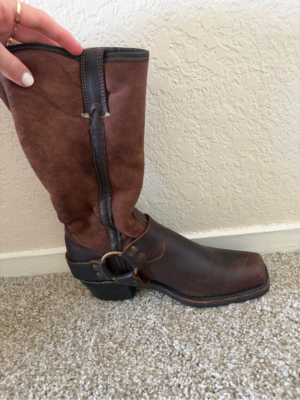 Frye Western Brown Suede and Leather Mid-Calf Boot - Picture 4 of 7